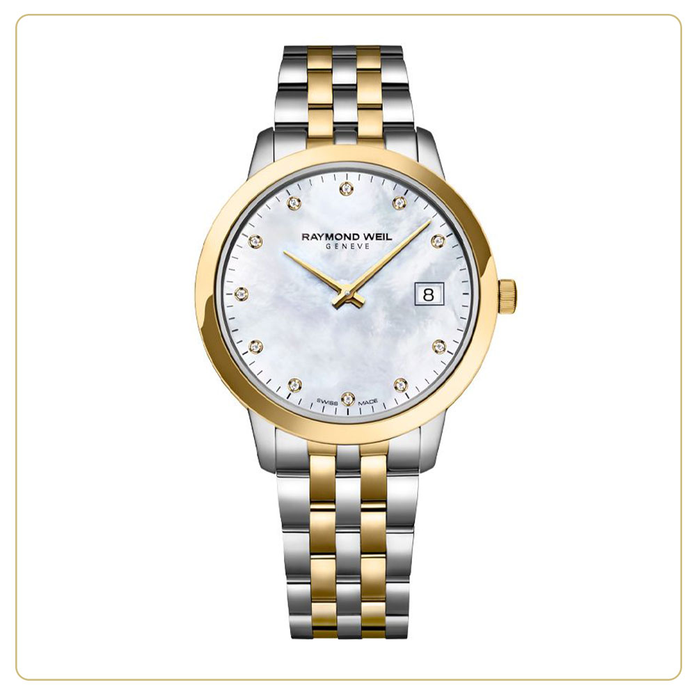 Raymond Weil Toccata Lady 34mm Quartz Date Diamond Two-Tone Mother-of-Pearl Watch