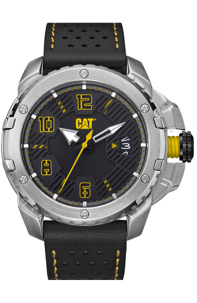 CAT Construct Men’s Watch with Black Leather Strap
