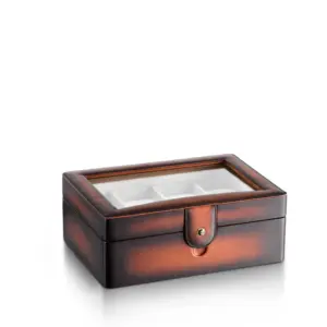 Lapis Bard Conrad Dual-Tone Leather Watch Case with Plexiglass Top – 8 Watches, Cognac