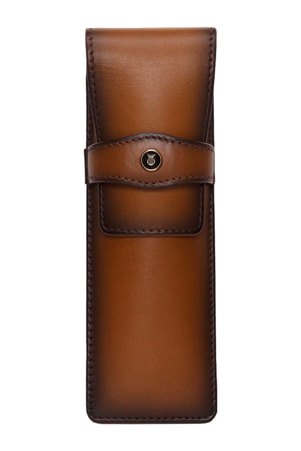 Lapis Bard Classic Leather Two Pen Pouch – Cognac Brown