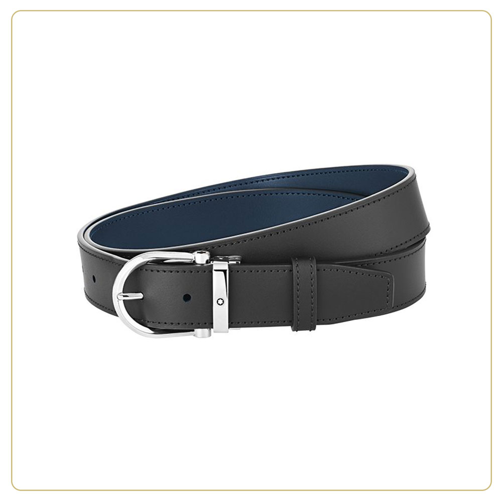 Montblanc Horseshoe Buckle Black/Blue 35 mm Reversible Leather Belt