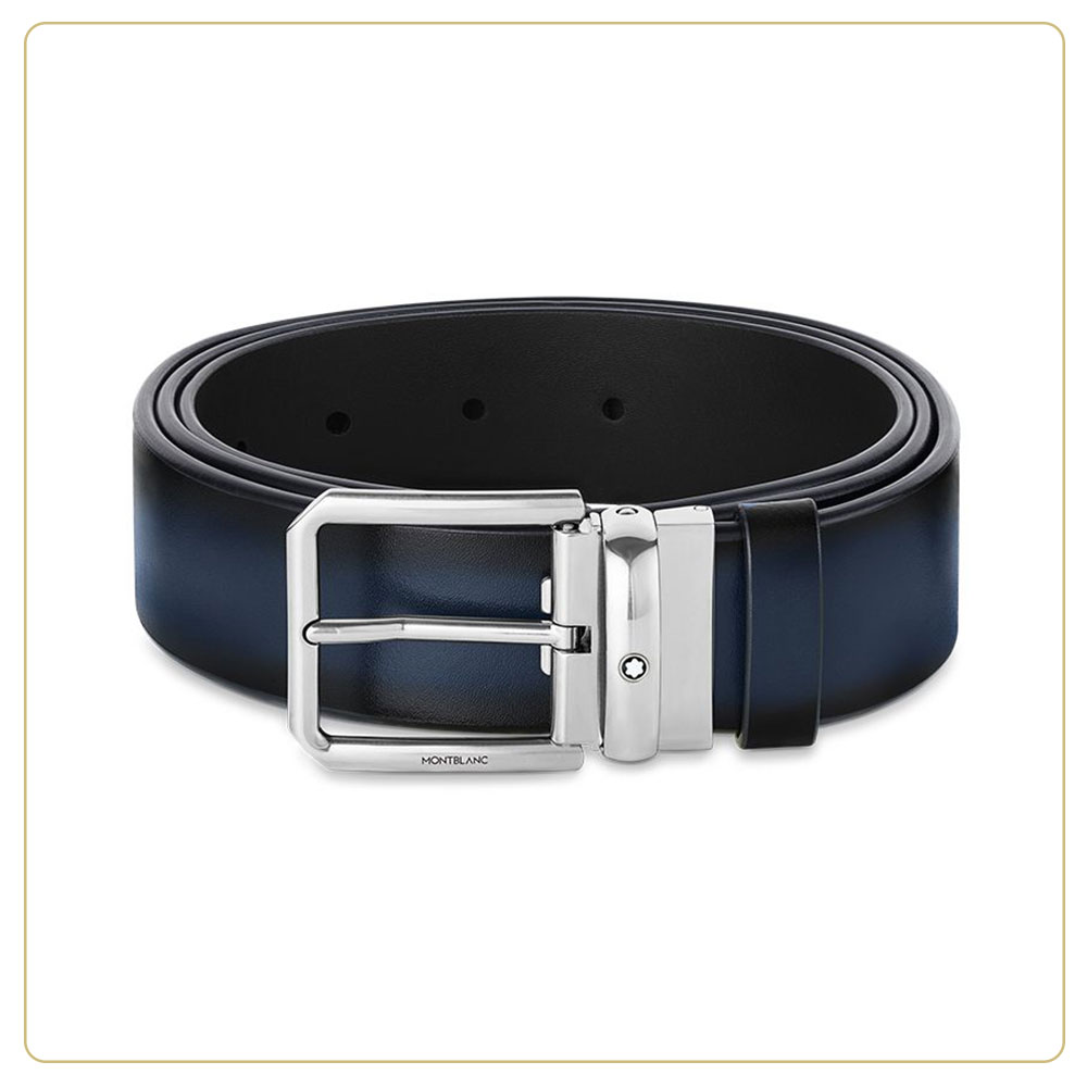 Montblanc Reversible Blue and Black 35 mm Leather Belt