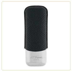 S.T. Dupont Dragon Scales Black Leather & Chrome Double Cigar Case
