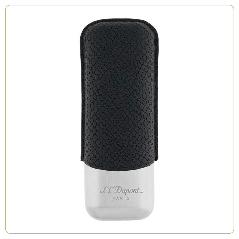 S.T. Dupont Dragon Scales Black Leather & Chrome Double Cigar Case