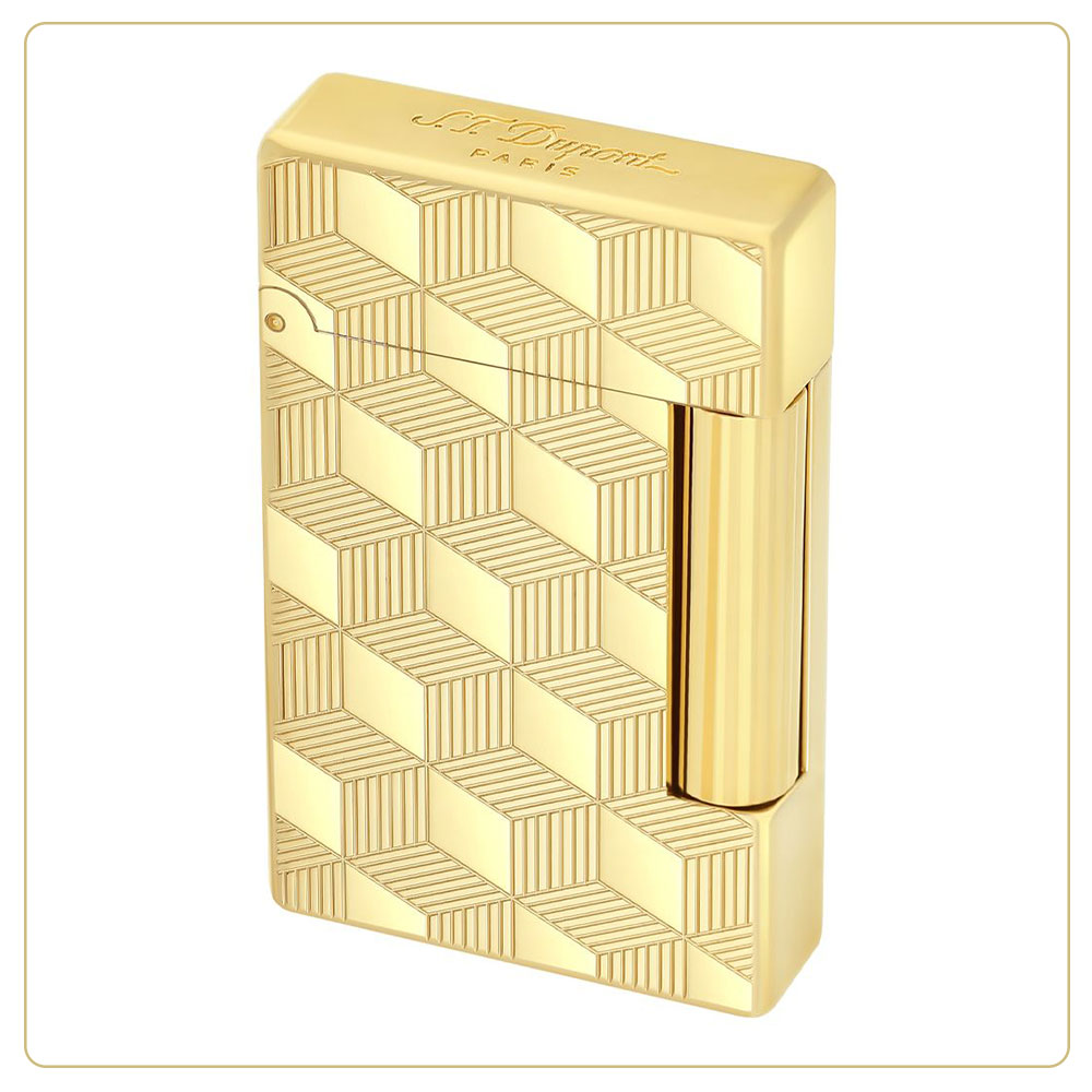 S.T. Dupont Initial Cube Golden Guilloché Double-Flame Lighter